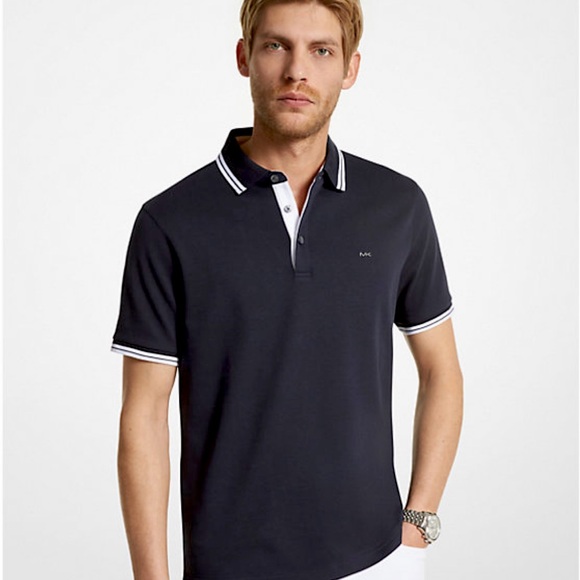 Michael Kors Navy Greenwich Polo Shirt w/Contrast Trim - Picture 1 of 3